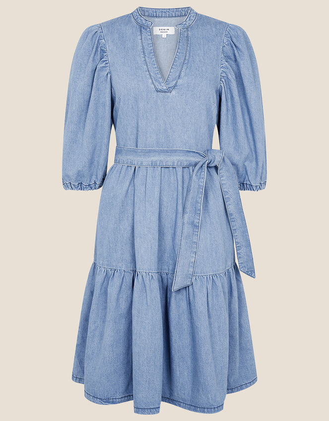 Puff Sleeve Belted Denim Dress Blue | Denim | Monsoon UK.