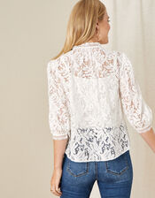 Puff Sleeve Lace Blouse, Ivory (IVORY), large