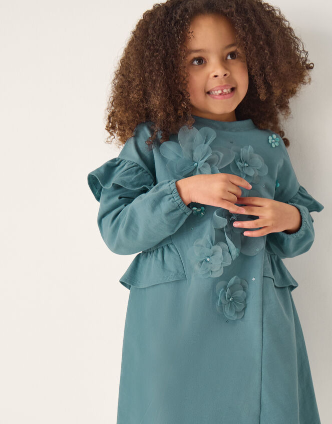 Floral Appliqu&eacute; Sweatshirt Dress, Green (GREEN), large