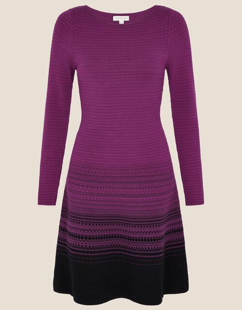 Textured Fit and Flare Dress, Purple (PURPLE), large