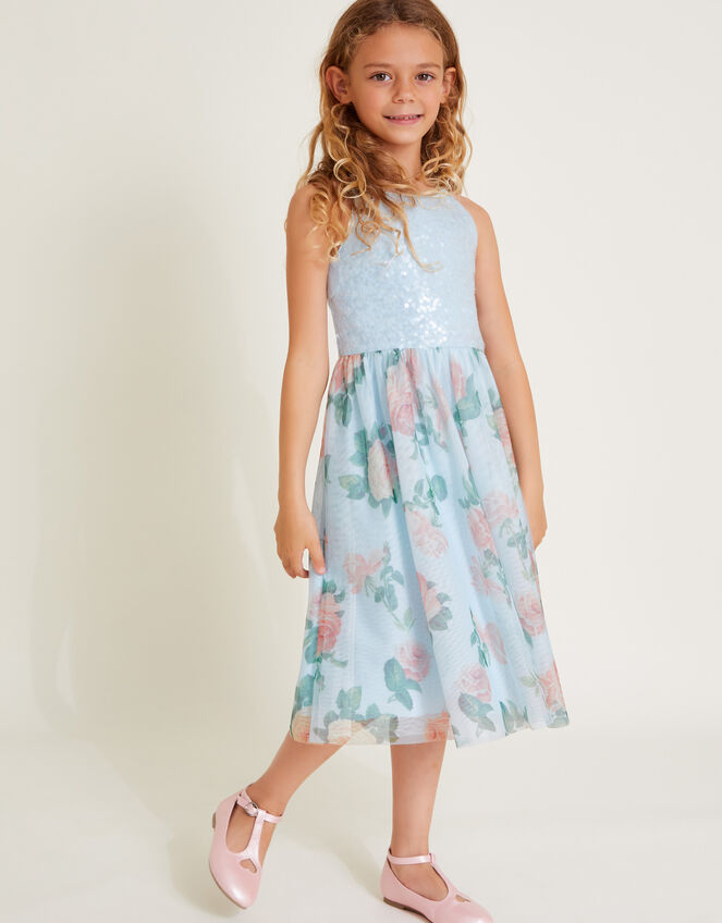 Truth Sequin Floral Tulle Dress, Blue (BLUE), large