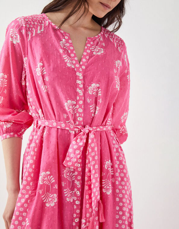 East Amber Hand-Screen Floral Print Midi Dress, Pink (PINK), large