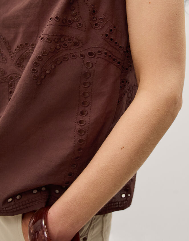Eden Palm Cutwork Tank Top, Brown (BROWN), large