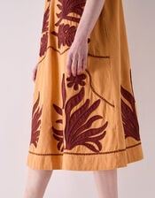 East Mella Appliqu&eacute; Cotton Midi Dress, Orange (ORANGE), large