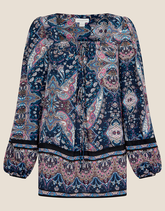 Elaina Paisley Square Neck Top, Blue (BLUE), large