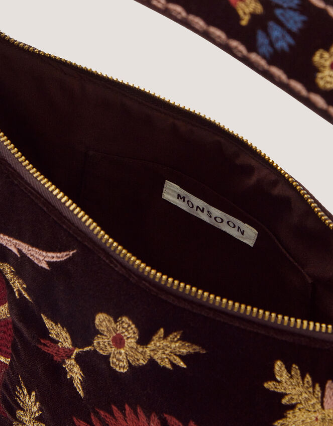 Hatti Embroidered Velvet Slouchy Shoulder Bag, , large