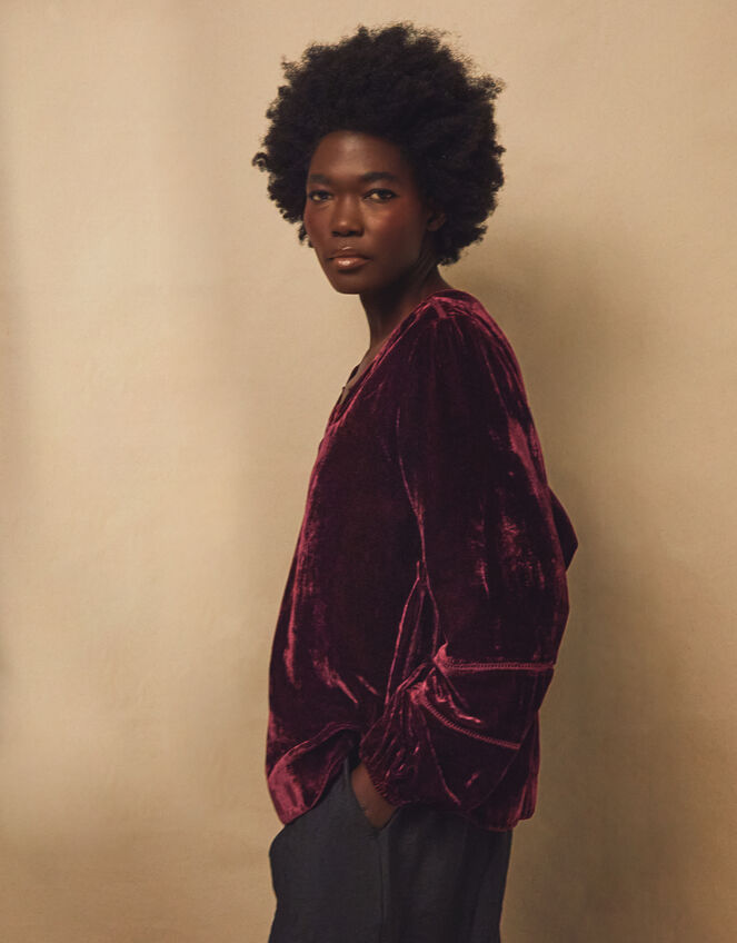 East Karin Velvet Top, Red (WINE), large