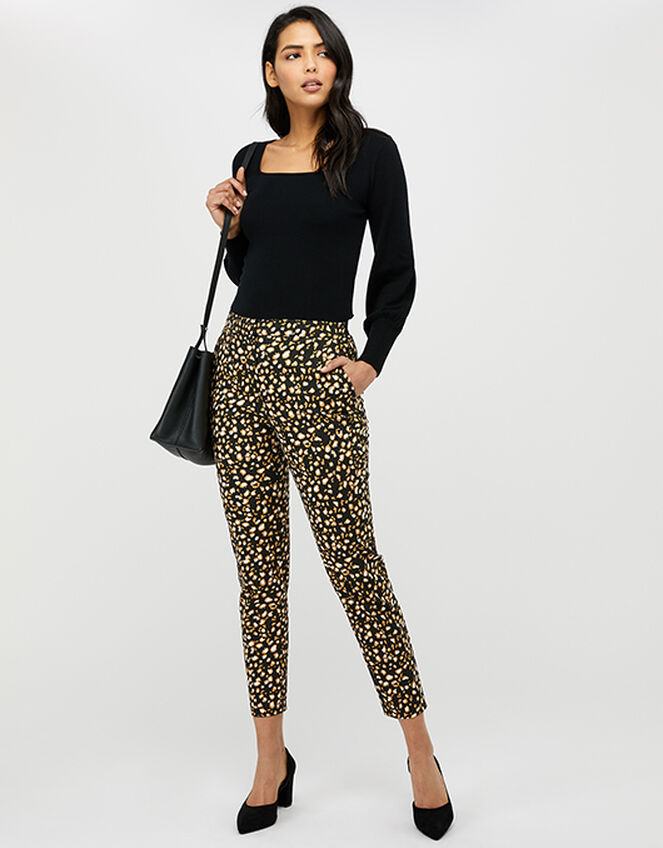 Camillia Animal Print Slim Trousers, Black (BLACK), large