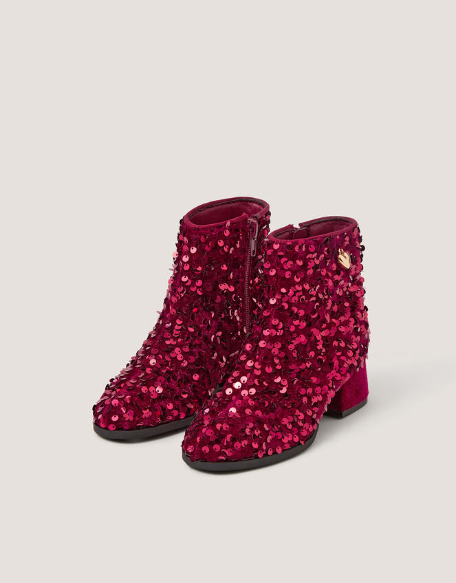 Sequin Velvet Ankle Boots, Red (BURGUNDY), large