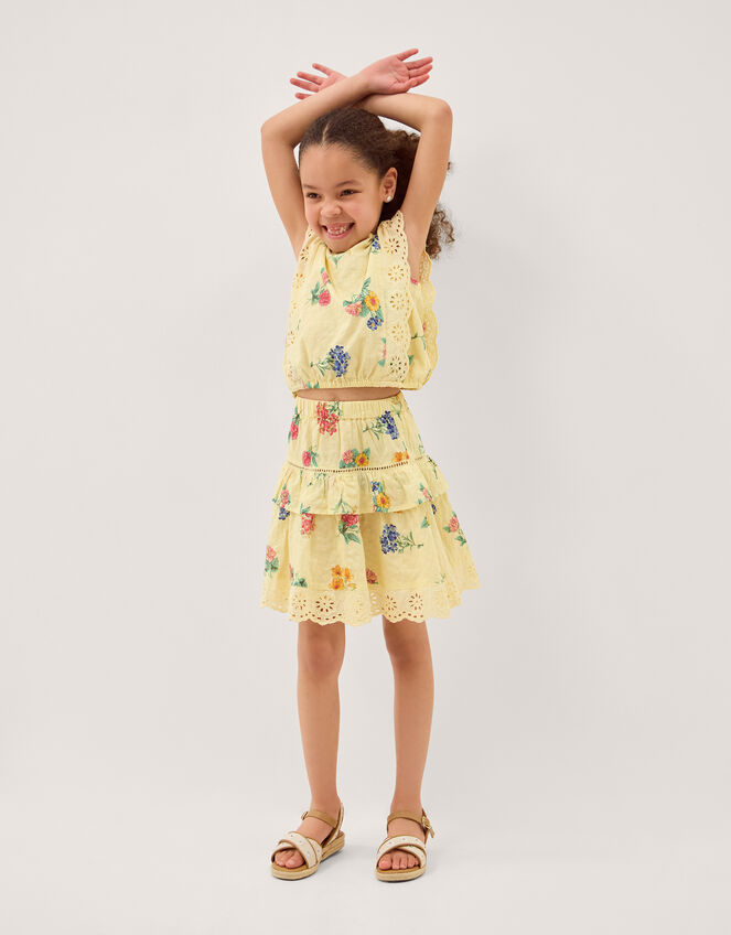 Sasha Broderie Floral Top & Skirt Set, Yellow (YELLOW), large