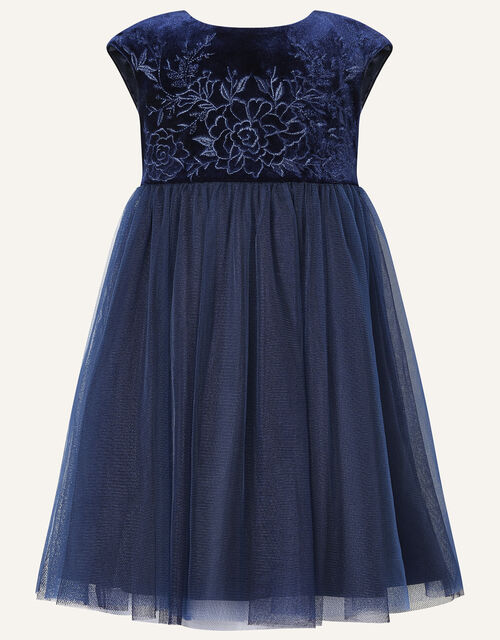 Baby Floral Velvet Dress, Blue (NAVY), large