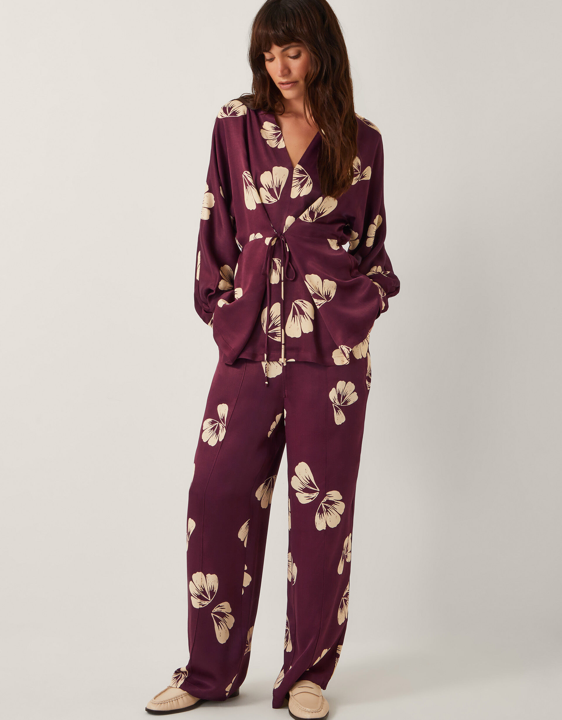 Roz Floral Straight Leg Trousers Red