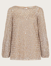 Keely Sequin Top in Recycled Polyester, Natural (CHAMPAGNE), large
