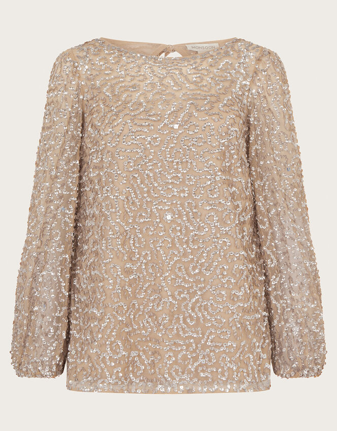 Keely Sequin Top in Recycled Polyester, Natural (CHAMPAGNE), large