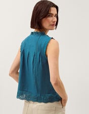 Trish Broderie Frill Sleeveless Top, Teal (TEAL), large