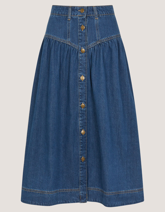 Tamsin Button Denim Midi Skirt  Blue