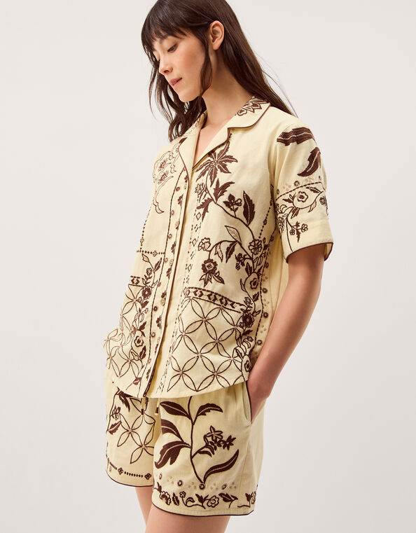 Carly Tropical Embroidered Shirt, Ivory (IVORY), large