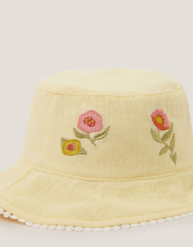 Baby Floral Embroidered Bucket Hat, Yellow (LEMON), large