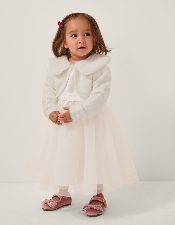 Baby Detachable Collar Fuzzy Cardigan, Ivory (IVORY), large