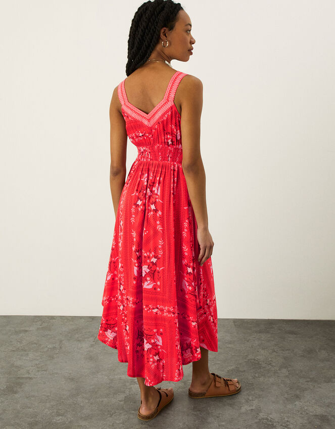 Scarf Print Fit and Flare Midi Dress, Red (RED), large