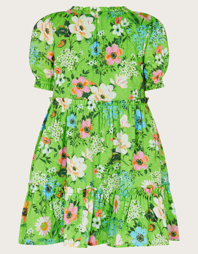 Puff Sleeve Floral Dress, Green (GREEN), large