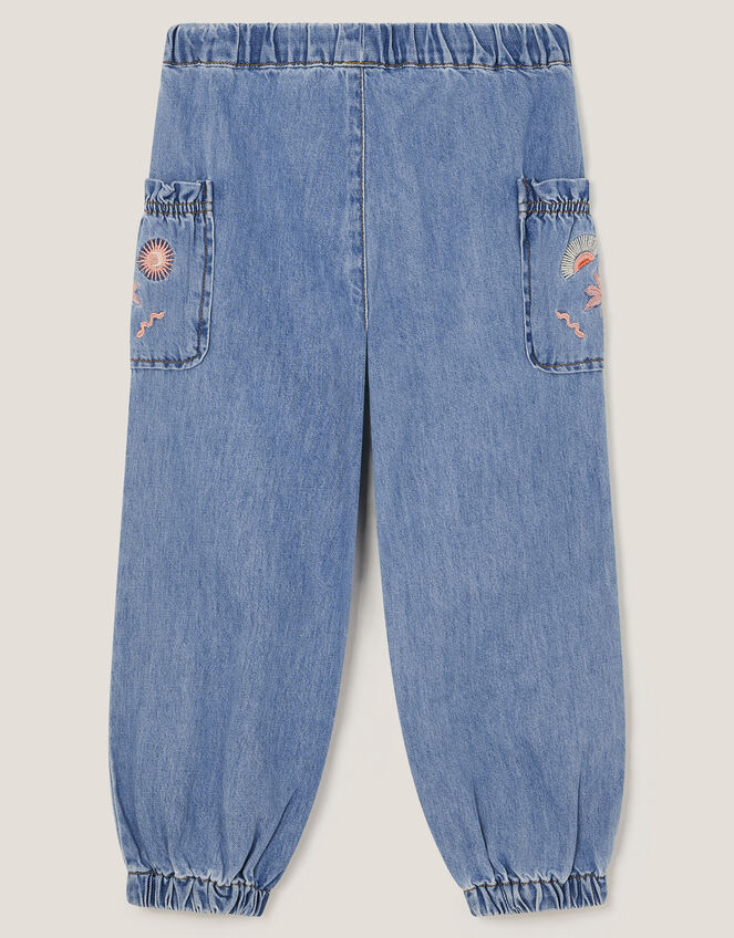 Girls Dark Blue Slim Fit Denim Joggers main image 0