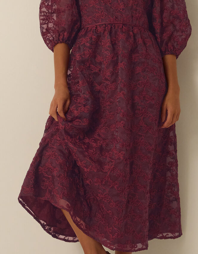 Wren Embroidered Organza Midi Dress, Red (BURGUNDY), large