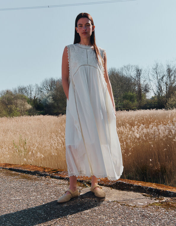 East Winnie Broderie Cotton Dress, White (WARM IVORY), large