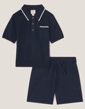 Knitted Polo Shirt and Shorts Set, Blue (NAVY), large