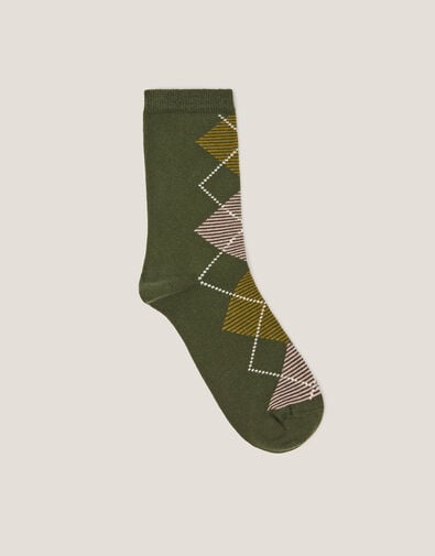 Argyle Print Socks, Green (GREEN), large