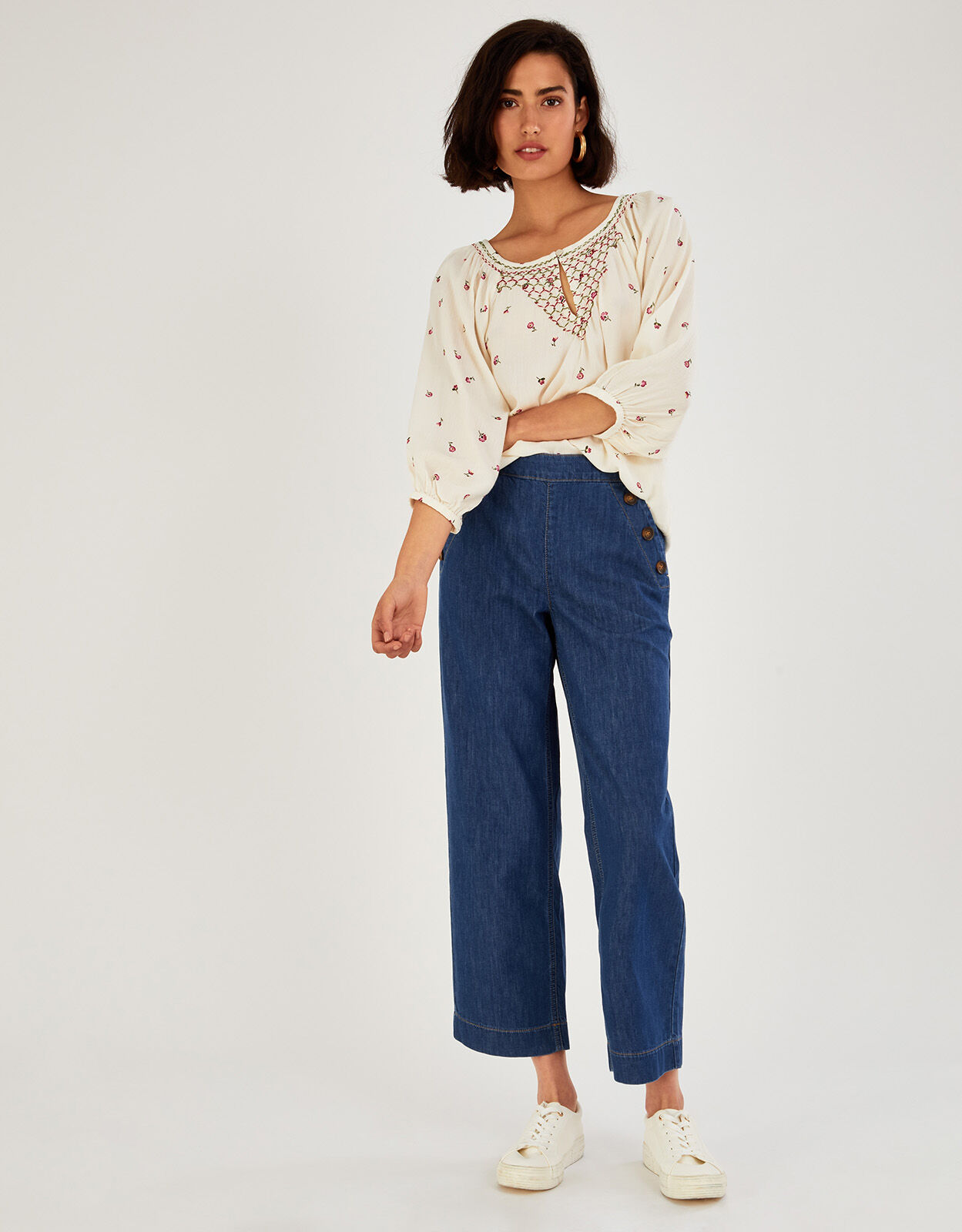 Pull on sales denim crop pants