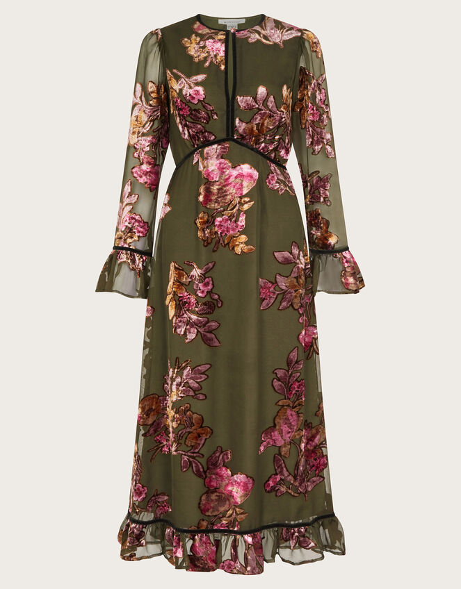 Lucille Devore Floral Midi Dress, Green (KHAKI), large