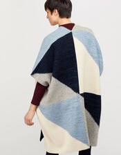 Polly Colour-Block Knit Poncho, Blue (BLUE), large