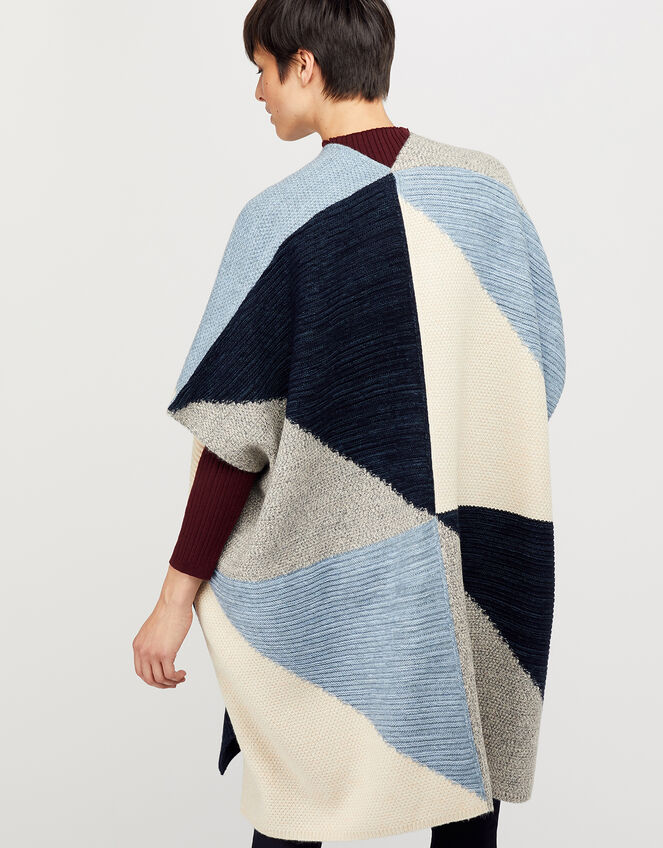 Polly Colour-Block Knit Poncho, Blue (BLUE), large