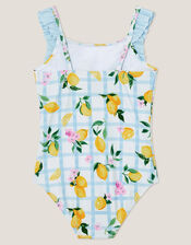 Baby Lemon Tile Print Swimsuit, Blue (BLUE), large