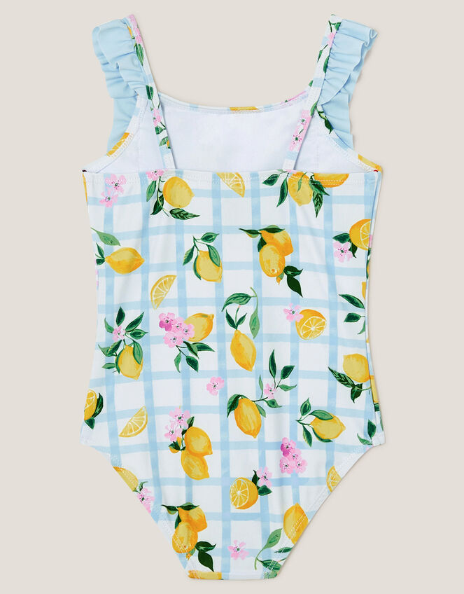 Baby Lemon Tile Print Swimsuit, Blue (BLUE), large
