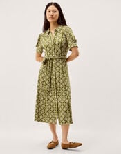 Kalani Geometric Jersey Midi Shirt Dress, Green (GREEN), large