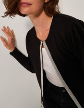 Eden Diamanté Trim Cardigan, Black (BLACK), large