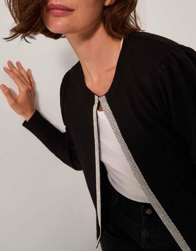 Eden Diamanté Trim Cardigan, Black (BLACK), large