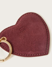Suede Heart Shape Keyring, Red (BERRY), large