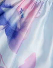 Pansy Puff-Sleeve Satin Dress, Blue (BLUE), large