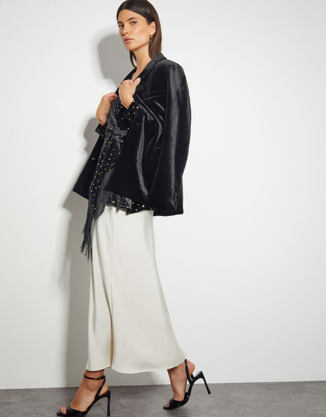 Fable V-Neck Spot Velvet Top, Black (BLACK), large