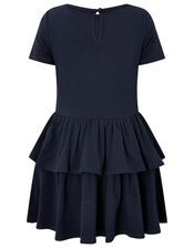 Sequin Stripe Tiered Jersey Dress, Blue (NAVY), large