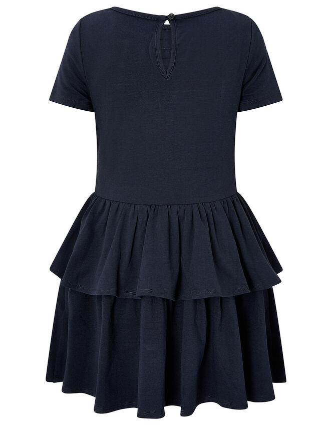 Sequin Stripe Tiered Jersey Dress, Blue (NAVY), large