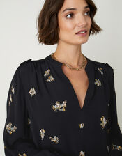 Sadie Animal Embellished Long Sleeve Top, Black (BLACK), large