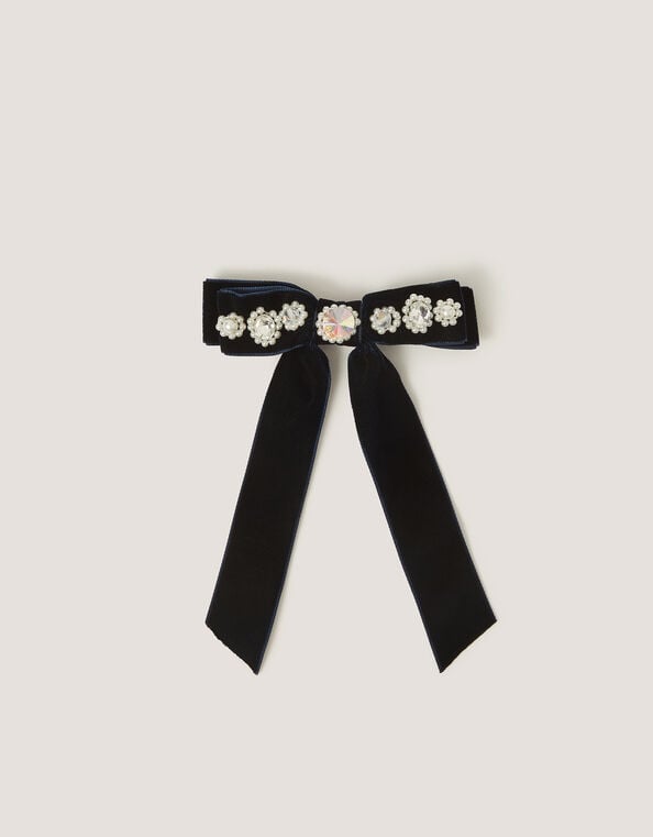 Embellished Bow Hair Clip, Blue (NAVY), large