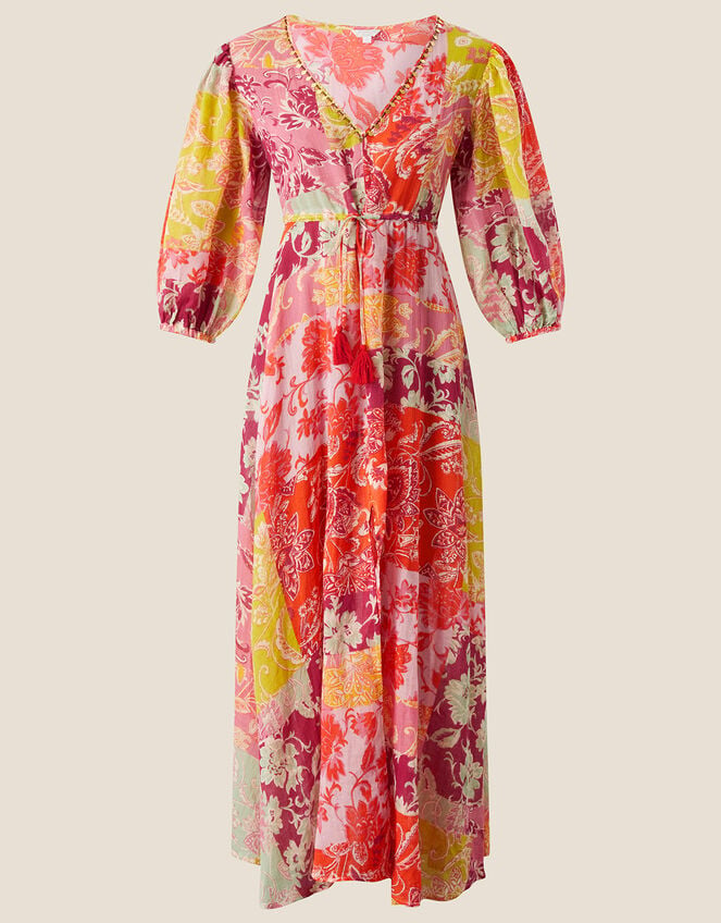 Leila Print Maxi Kaftan Dress in Sustainable Cotton Orange