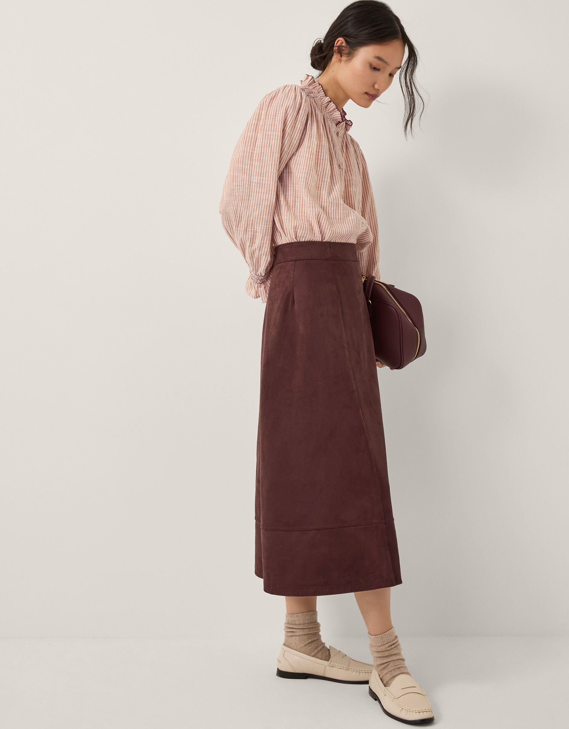 Rowan Suedette A-Line Midi Skirt Brown
