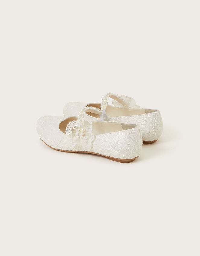 Lace Pearl Strap Ballerina Flats Ivory