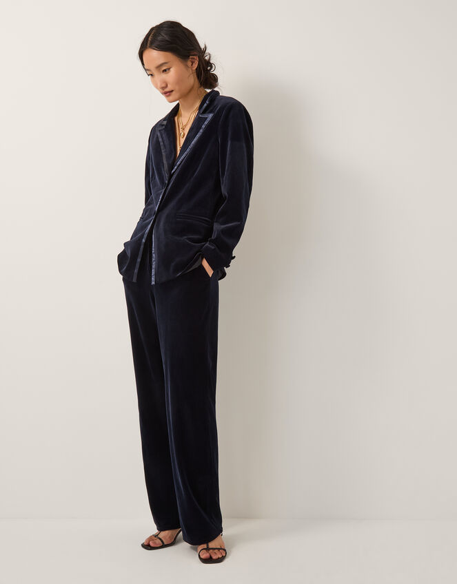 Mila Single Breasted Velvet Blazer, Blue (MIDNIGHT), large